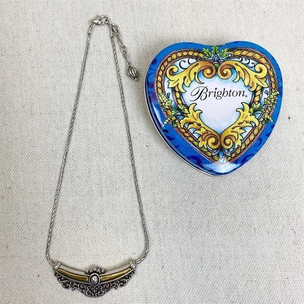 Brighton Reversible Silver gold bar pendant necklace w tin